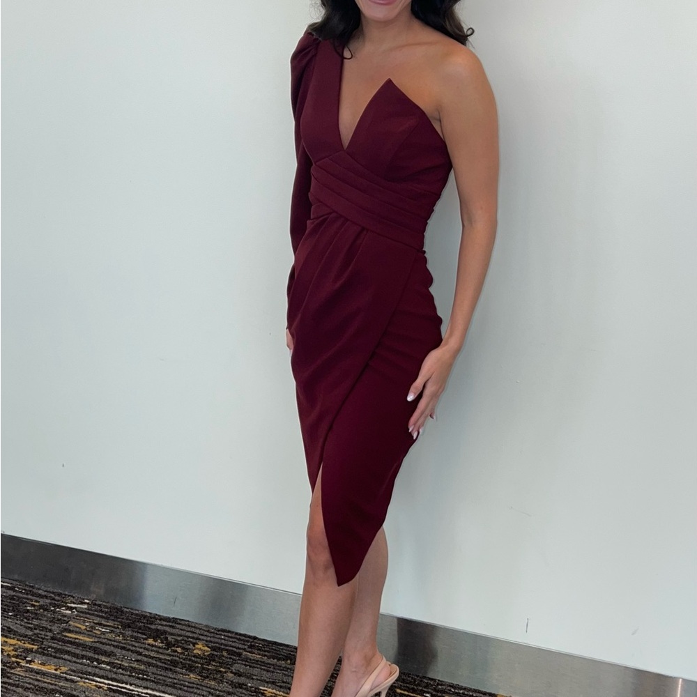 Lavish Alice One-Shoulder Burgundy Dress